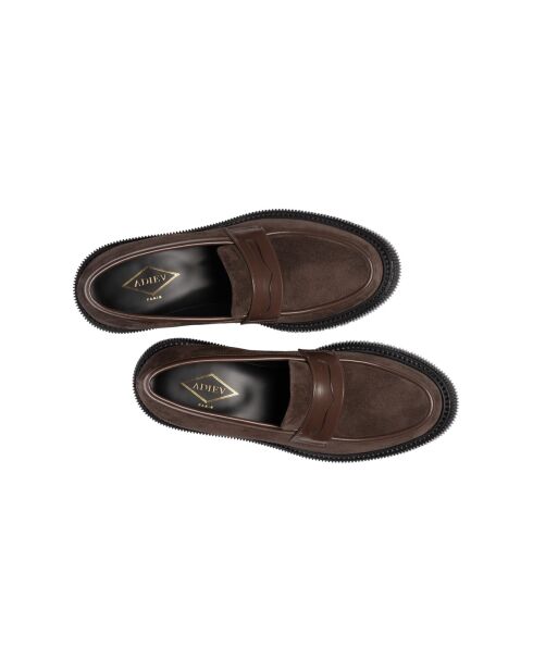 Mocassins en suède et cuir terres