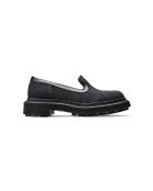 Zwarte pantoffels van mesh en kalfsleer
