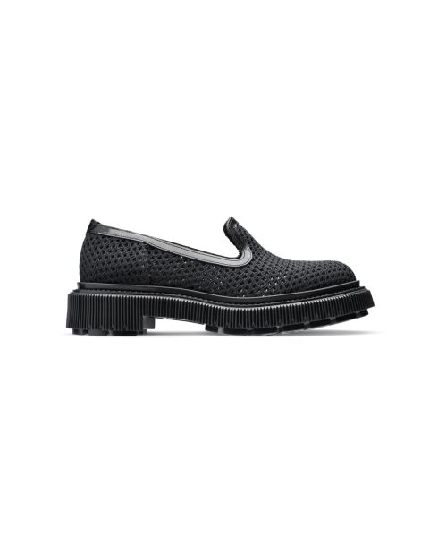 Schwarze Pantoffeln aus Mesh und Kalbsleder