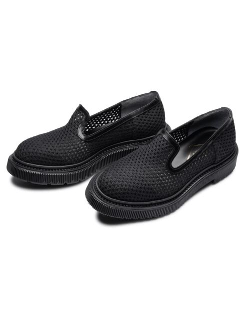 Schwarze Pantoffeln aus Mesh und Kalbsleder