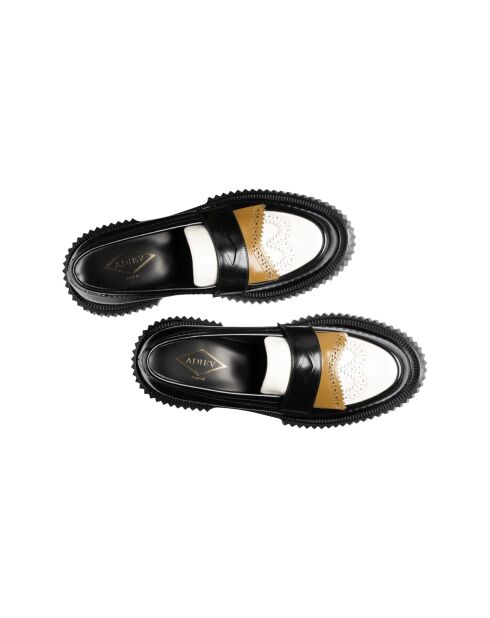 Mocassini in pelle di vitello senape/avorio/nero