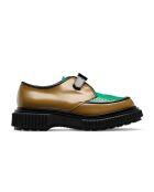 Derbies à boucle en cuir de veau moutarde/vert/noir