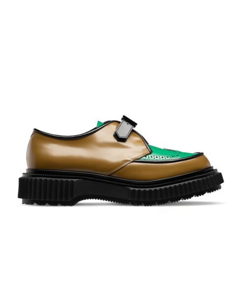 Derbies à boucle en cuir de veau moutarde/vert/noir