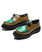 Derbies à boucle en cuir de veau moutarde/vert/noir