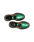 Derbies à boucle en cuir de veau moutarde/vert/noir