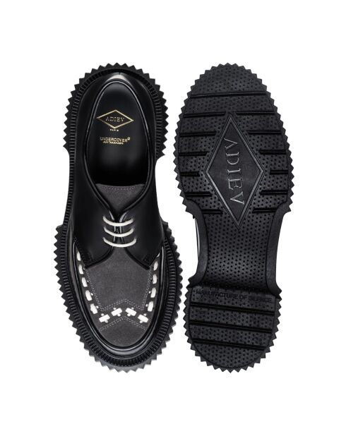 Derbies à lacets en cuir de veau et daim noir/asphalte/ivoire