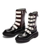 Bottes hautes à boucle en cuir noir/ivoire/bordeaux