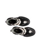 Bottes hautes à boucle en cuir noir/ivoire/bordeaux