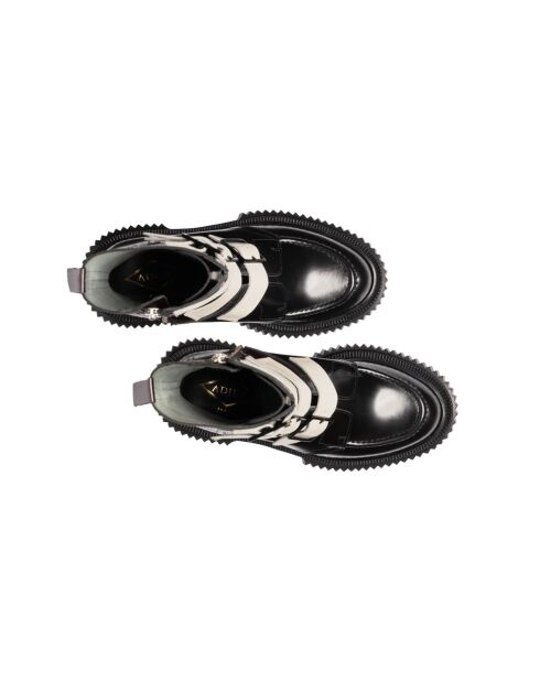 Bottes hautes à boucle en cuir noir/ivoire/bordeaux