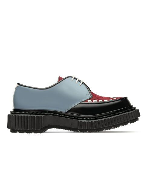 Grijs/rood/zwarte derby's van kalfsleer en suède met veters