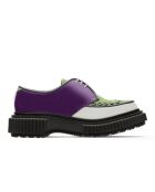 Paars/groen/ivoorkleurige derby's van kalfsleer en suède met veters