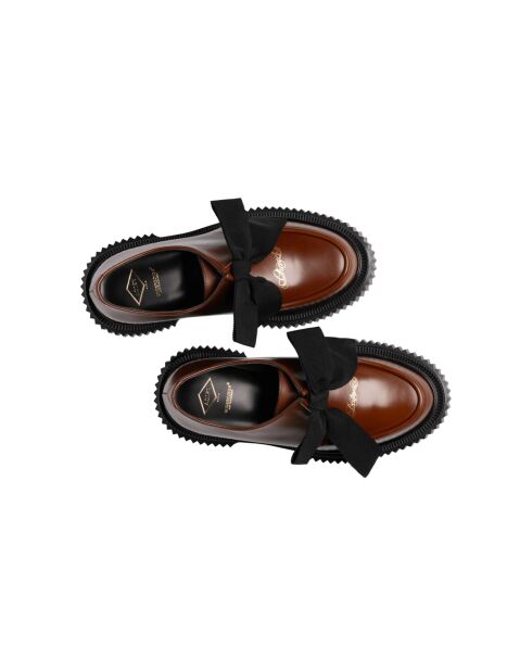 Derbies à noeud en cuir de veau marron dorés