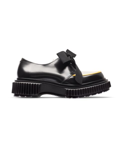 Derbies à noeud en cuir de veau noir/ivoire/jaune