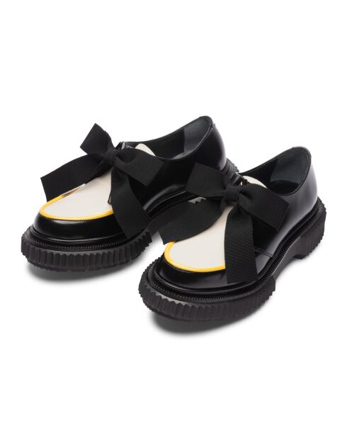 Derbies à noeud en cuir de veau noir/ivoire/jaune