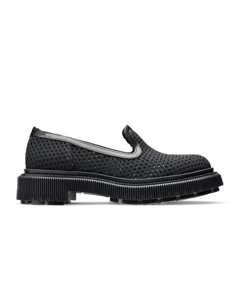 Chaussons en résille et cuir de veau noirs