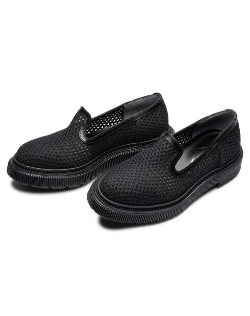 Chaussons en résille et cuir de veau noirs