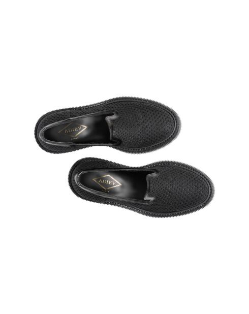 Chaussons en résille et cuir de veau noirs