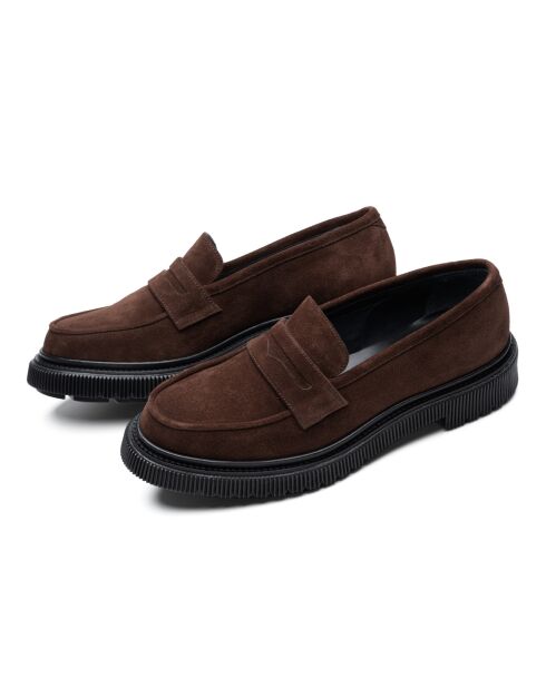 Mocassins en cuir daim brun foncé