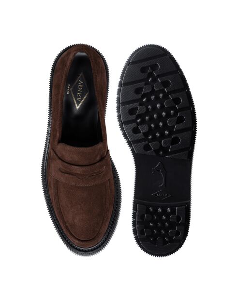 Mocassins en cuir daim brun foncé
