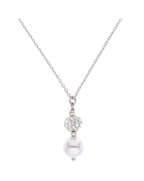 Collier Collbowl Argent Cristal & Perle blanche