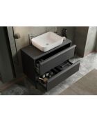 Syracuse — Badmöbel auf Beinen aus schwarzer Esche — 2 Schubladen und Aufsatzwaschbecken aus Keramik — 92x78x43 cm