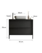 Syracuse — Badmöbel auf Beinen aus schwarzer Esche — 2 Schubladen und Aufsatzwaschbecken aus Keramik — 92x78x43 cm
