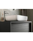 Syracuse - Meuble salle de bain suspendu Frêne Noir - 2 tiroirs + vasque à poser en céramique - 92x64x43 cm