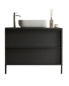 Syracuse — Badmöbel auf Beinen aus schwarzer Esche — 2 Schubladen und Aufsatzwaschbecken aus Keramik — 79x78x43 cm