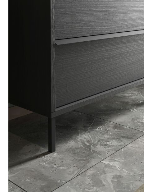 Syracuse - Meuble salle de bain sur pieds Frêne Noir - 2 tiroirs + vasque à poser en céramique - 79x78x43 cm