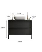 Syracuse — Badmöbel auf Beinen aus schwarzer Esche — 2 Schubladen und Aufsatzwaschbecken aus Keramik — 79x78x43 cm