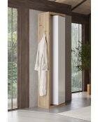 Ancona - Colonne de rangement salle de bain pivotant 1 porte + 5 étagères chêne kadiz façade blanc laqué brillant - 45x185x40 cm