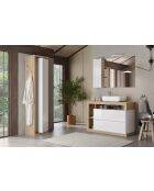 Ancona - Colonne de rangement salle de bain pivotant 1 porte + 5 étagères chêne kadiz façade blanc laqué brillant - 45x185x40 cm