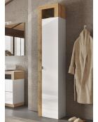 Ancona - Colonna portaoggetti da bagno 1 anta + 5 ripiani facciata laccata lucida in rovere kadiz cachemire - 35x188x35 cm