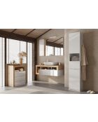 Ancona - Meuble de rangement salle de bain 3 tiroirs chêne kadiz façade cashemire laqué brillant - 64x78x35 cm