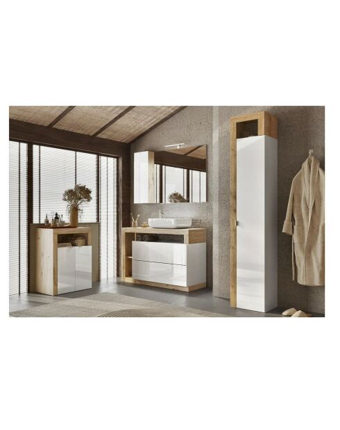 Ancona - Badezimmerschrank mit 2 Türen aus Quecksilbereiche mit glänzend lackierter Kaschmirfassade - 64x78x35 cm