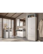 Ancona - Mobile da bagno 3 cassetti con frontale laccato bianco lucido effetto cemento - 35x78x35 cm