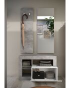 Ancona - Set de Meuble d'entrée Béton et façade tiroir Blanc Brillant - comprenant 3 pieces : Meuble a chaussure + Miroir + porte manteau - 90,5x170x36 cm