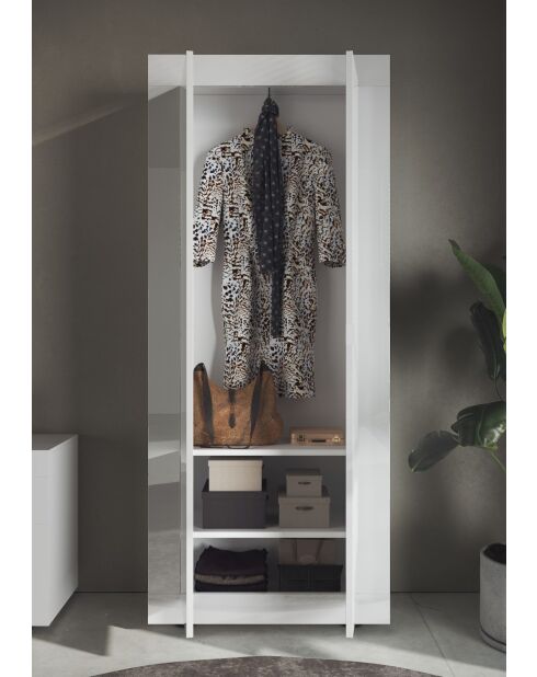 Bari - Armadio da ingresso 2 ante laccato bianco lucido - asta appendiabiti + 2 ripiani - 78x186,5x34,5 cm