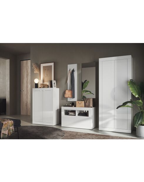 Bari - Armadio da ingresso 2 ante laccato bianco lucido - asta appendiabiti + 2 ripiani - 78x186,5x34,5 cm