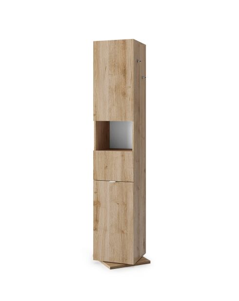Ancona - Colonne de rangement salle de bain pivotant 2 portes +1 niche chêne kadiz - 35x180x35 cm