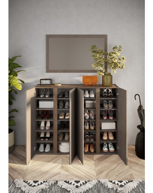 Ferrara - Contenitore a 2 ante con 10 ripiani regolabili bronzo e rovere mercurio - 140x111x35 cm