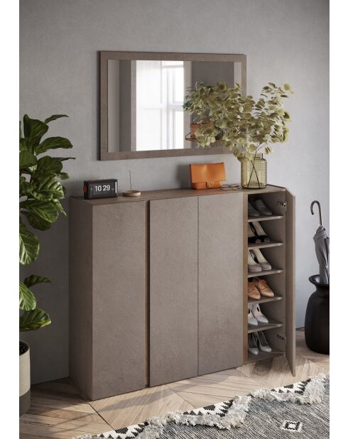 Ferrara - Contenitore a 2 ante con 10 ripiani regolabili bronzo e rovere mercurio - 140x111x35 cm