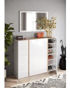 Ferrara - Contenitore a 2 ante con 10 ripiani regolabili in bianco laccato lucido e rovere kadiz - 140x111x35 cm