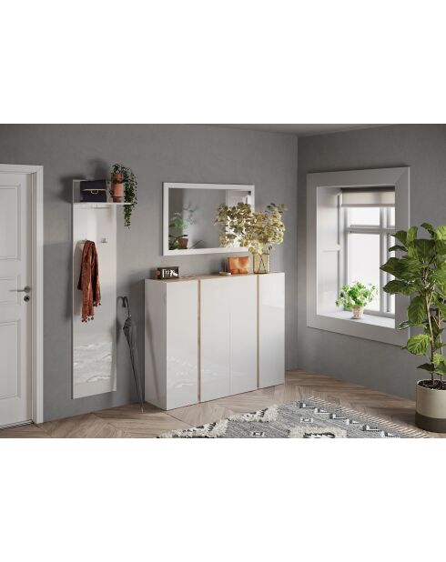 Ferrara - 2-deurs opbergmeubel met 10 verstelbare planken in glanzend gelakt wit en kadiz-eik - 140x111x35 cm