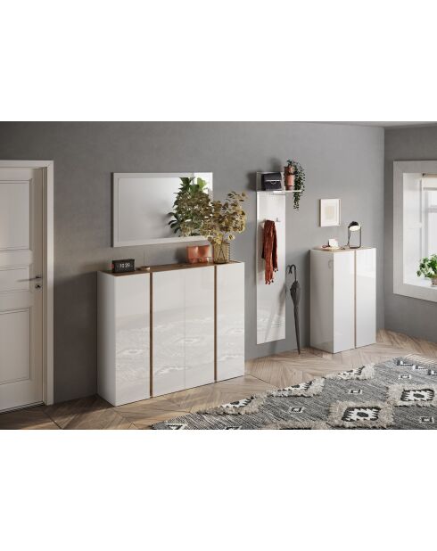 Ferrara - 2-deurs opbergmeubel met 10 verstelbare planken in glanzend gelakt wit en kadiz-eik - 140x111x35 cm