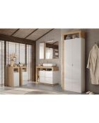 Ancona - Mobile da bagno a 3 cassetti in rovere mercurio con facciata in cashmere laccato lucido rovere mercurio - 35x78x35 cm