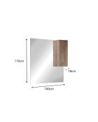 Ancona - Miroir Led avec Colonne Integrée 1 porte H30 cm chêne Mercure & façade porte Cachemire laqué brillant - 110x75x18 cm