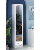 Bari - Badezimmer-Säule 1 Spiegeltür + 5 Regale glänzend weiß lackiert - 40x195x35 cm