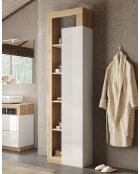Ancona - Columna de almacenamiento para baño, 1 puerta y 4 estantes, fachada lacada blanca brillante, colorisoak kadiz, 50x189x33 cm