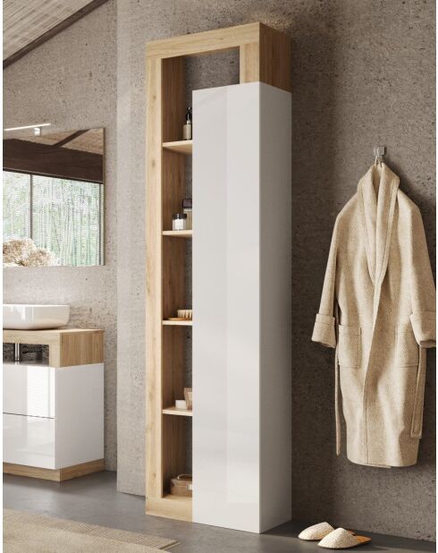 Ancona - Badezimmersäule 1 Tür + 4 Regale Colorisoak Kadiz weiß glänzend lackierte Fassade - 50x189x33 cm